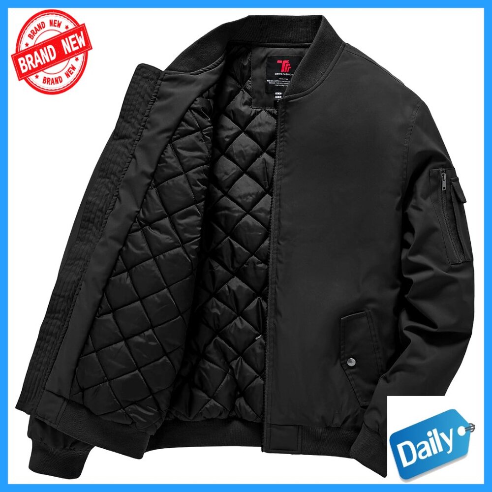Men's Windproof Bomber Jacket Quilted Water Resistant Winter Outwear Classic